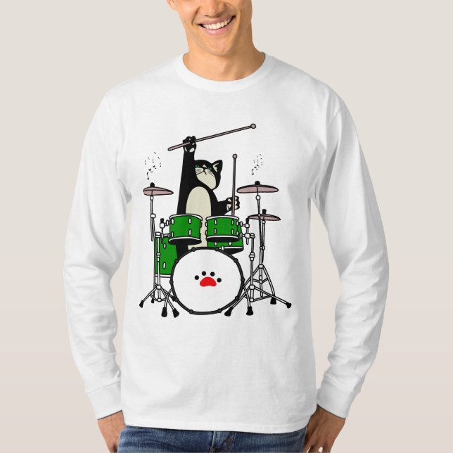 T-shirt Chat Jouer Des Tambours, Chat Drôle Jouer Des Tamb (Devant)