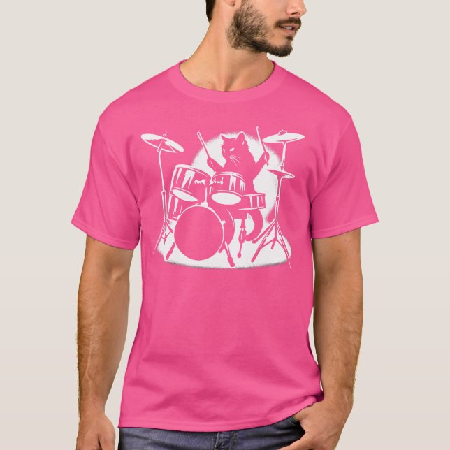 T-shirt Chat Jouer Drums Batteur Novelty Musique Amour Fun (Devant)