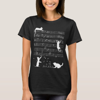 T-shirt Chat Jouer Musique Note Musicienne Cat Femmes