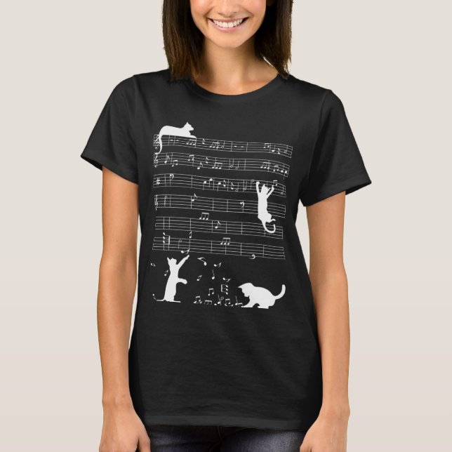 T-shirt Chat Jouer Musique Note Musicienne Cat Femmes (Devant)