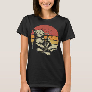 T-shirt Chat Jouer Saxophone Instrument Vent Drôle Saxoph