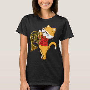 T-shirt Chat Jouissant De L'Instrument De Musique Corne Fr