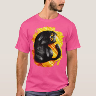T-shirt Chat Joyeux Chat Noir Souriant Sur Un Tapis Jaune