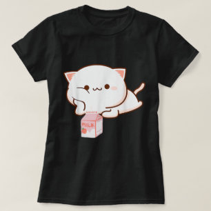 T-shirt Chat Kawaii avec du Lait Fraise