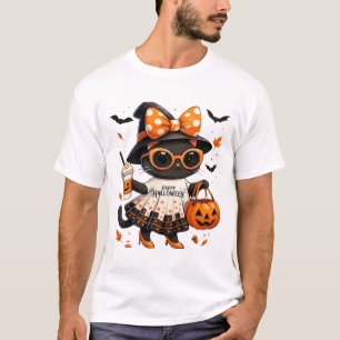 T-shirt Chat Kawaii Halloween � Chat Sorcière avec Citroui