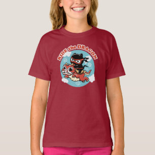 T-shirt Chat Kawaii Ninja Ride Le Dragon