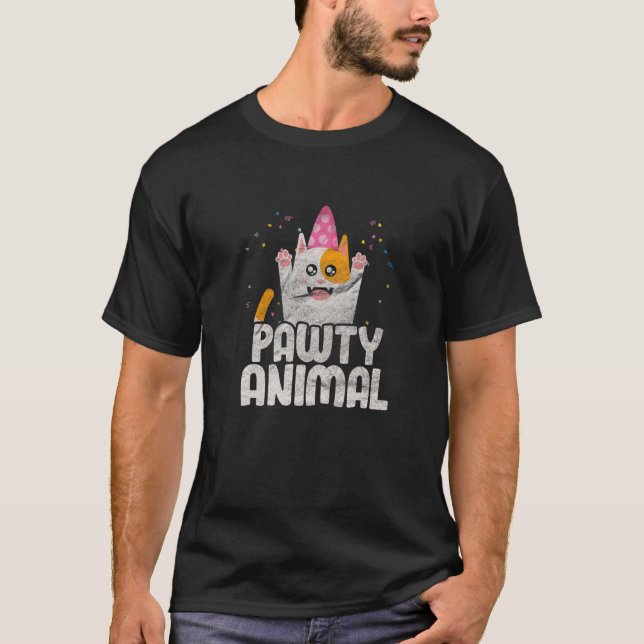 T-shirt Chat Kitten Animaux Animaux Amusants Pawty Anniver (Devant)