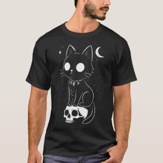 T-shirt Chat Kitty Crâne Créatif Mignon Kawaii Goth Sorciè