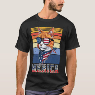 T-shirt Chat Kitty Drapeau Américain Drôle 4 juillet Meowi