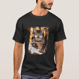 T-shirt Chat Kitty Drôle avec des Lunettes en train de Lir