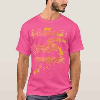 T-shirt Chat Kitty Drôle Jouant du Piano Note de Musique C
