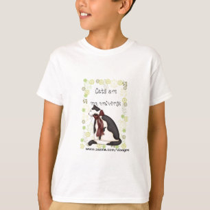 T-shirt Chat Kitty noir et blanc avec fleurs pour filles