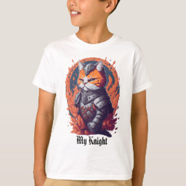T-shirt Chat Knight Warrior avec feu