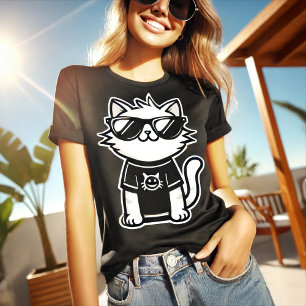 T-shirt Chat le plus froid avec lunettes de soleil Noir