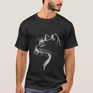 T-Shirt Chat Ligne d'Art Minimaliste