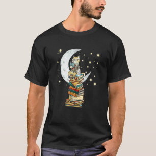 T-shirt Chat lisant des livres buvant du café au clair de