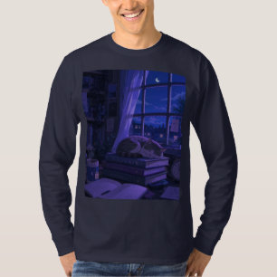 T-shirt Chat, Livres et Clair de Lune