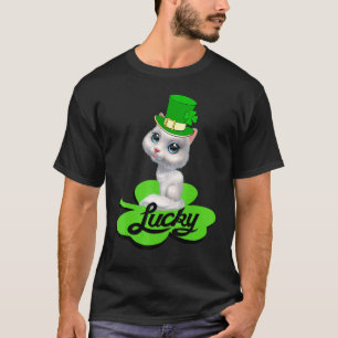 T-shirt Chat Lucky Leprechaun Saint Patrick Shamrock Pour 