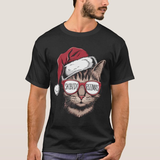 T-shirt Chat Lunettes de soleil Skibidi Rizzmas Noël Rizz  (Devant)