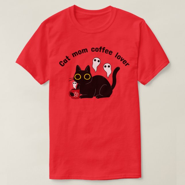 T-shirt Chat Maman Amateur de café Chat Black Design (Design devant)