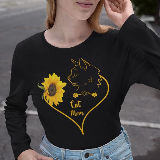 T-shirt Chat Maman avec tournesol mignonne Amoureux de les (Créateur téléchargé)