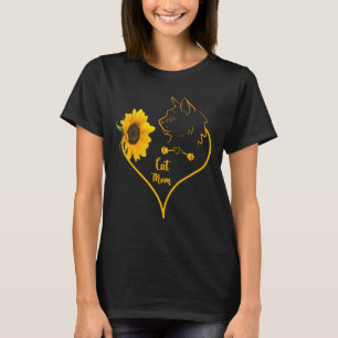 T-shirt Chat Maman avec tournesol mignonne Amoureux de les