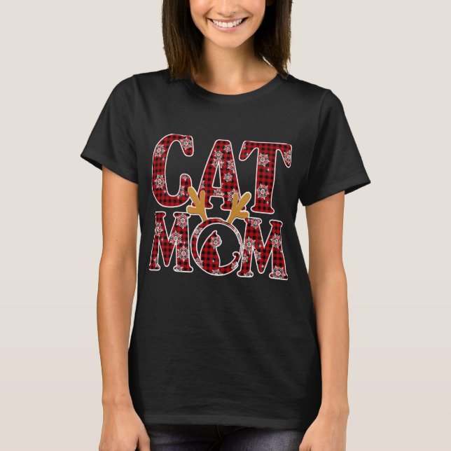 T-shirt Chat Maman Buffalo Plaid Reinder (Devant)