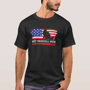 T-shirt Chat Maman Chaton Ragdoll Drapeau Américain Fière