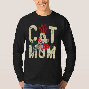 T-shirt Chat Maman Fleurs Vintages Rouge Plaqué Chat Paw K
