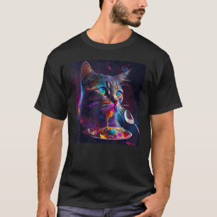 T-shirt Chat Mange Coloré