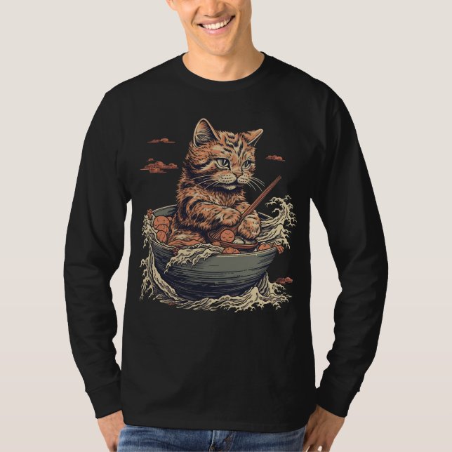 T-shirt chat mange Ramen, Vague de Kanawaga (Devant)