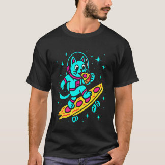 T-shirt Chat Mangeant de la Pizza Kitten Espace Galaxie Dr