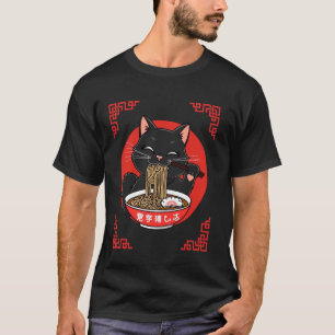 T-shirt Chat mangeant des nouilles Ramen style japonais vi