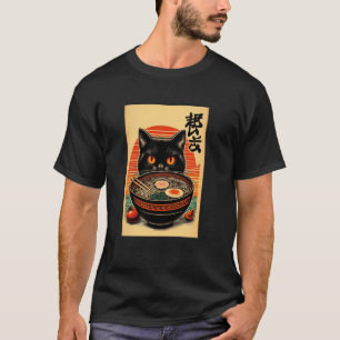 T-shirt Chat mangeant des ramen, amateur de chat, nouilles