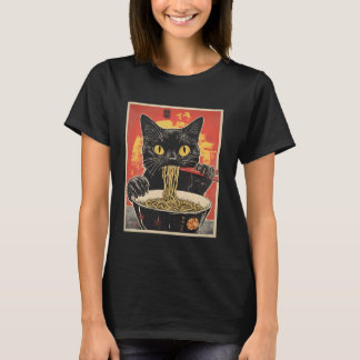 T-shirt Chat mangeant des ramen pop art japonais vintage n