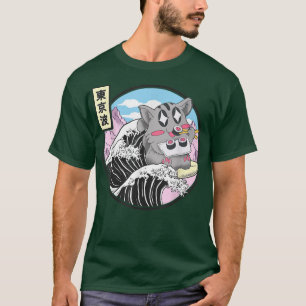 T-shirt Chat mangeant des sushis surfant sur la vague de K