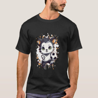 T-shirt Chat mascotte de bande dessinée jouant au football