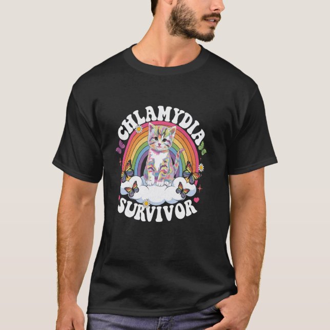 T-shirt Chat Mème Survivant Chlamydia Arc-en-ciel Hommes H (Devant)