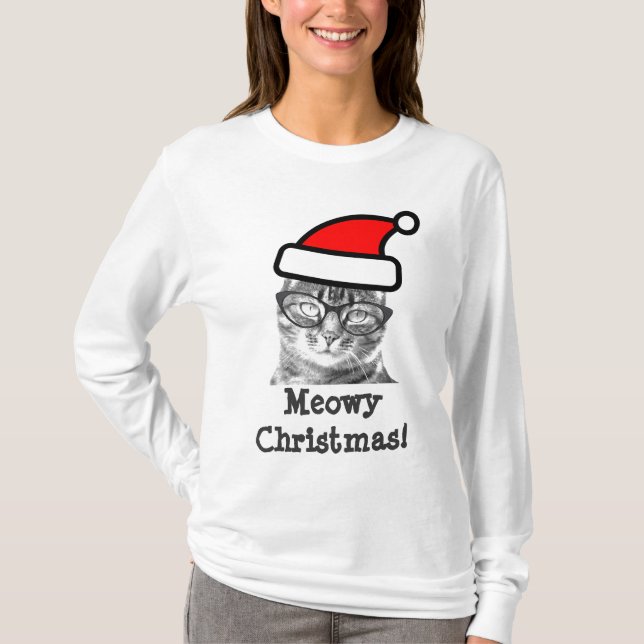 T-shirt chat Meowy Christmas | Cute Père Noël kitt (Devant)