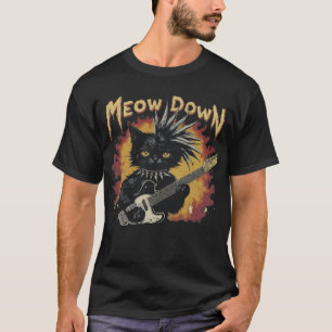T-shirt Chat Métalleux aux Crêtes de Mohawk qui joue de la