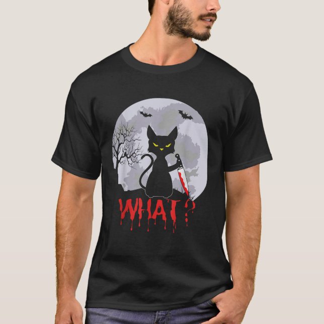 T-shirt Chat meurtrier avec chat couteau Ce Halloween Tee  (Devant)
