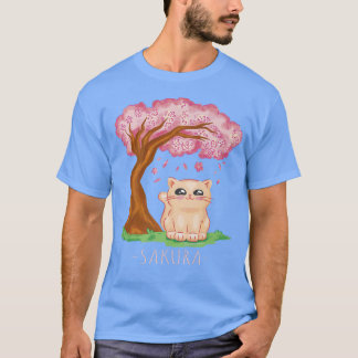 T-shirt Chat mignet Japonais Fleur de cerisier Arbre Sakur