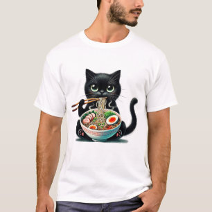 T-shirt Chat mignon appréciant la ramen