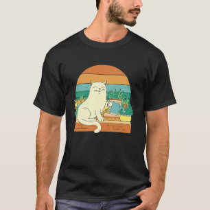 T-shirt Chat Mignon Arrosant les Plantes Rétro Vintage Cou