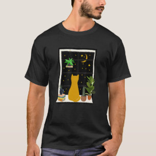 T-shirt Chat Mignon Assis Près de la Fenêtre Illustration