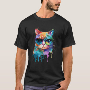 T-shirt Chat mignon avec lunettes de soleil cool pour chat