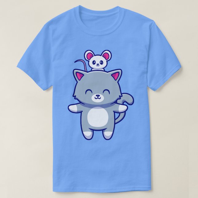 T-shirt Chat mignon Avec Mouse mignonne (Design devant)