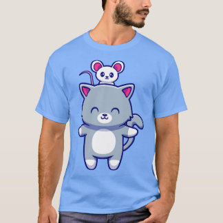 T-shirt Chat mignon Avec Mouse mignonne