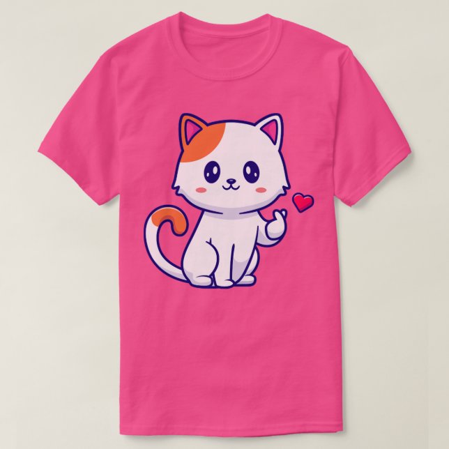 T-shirt Chat mignon Avec Symbole D'Amour Dessin À La Main (Design devant)