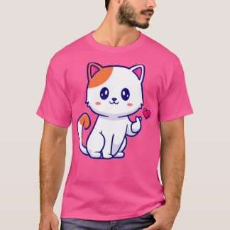 T-shirt Chat mignon Avec Symbole D'Amour Dessin À La Main
